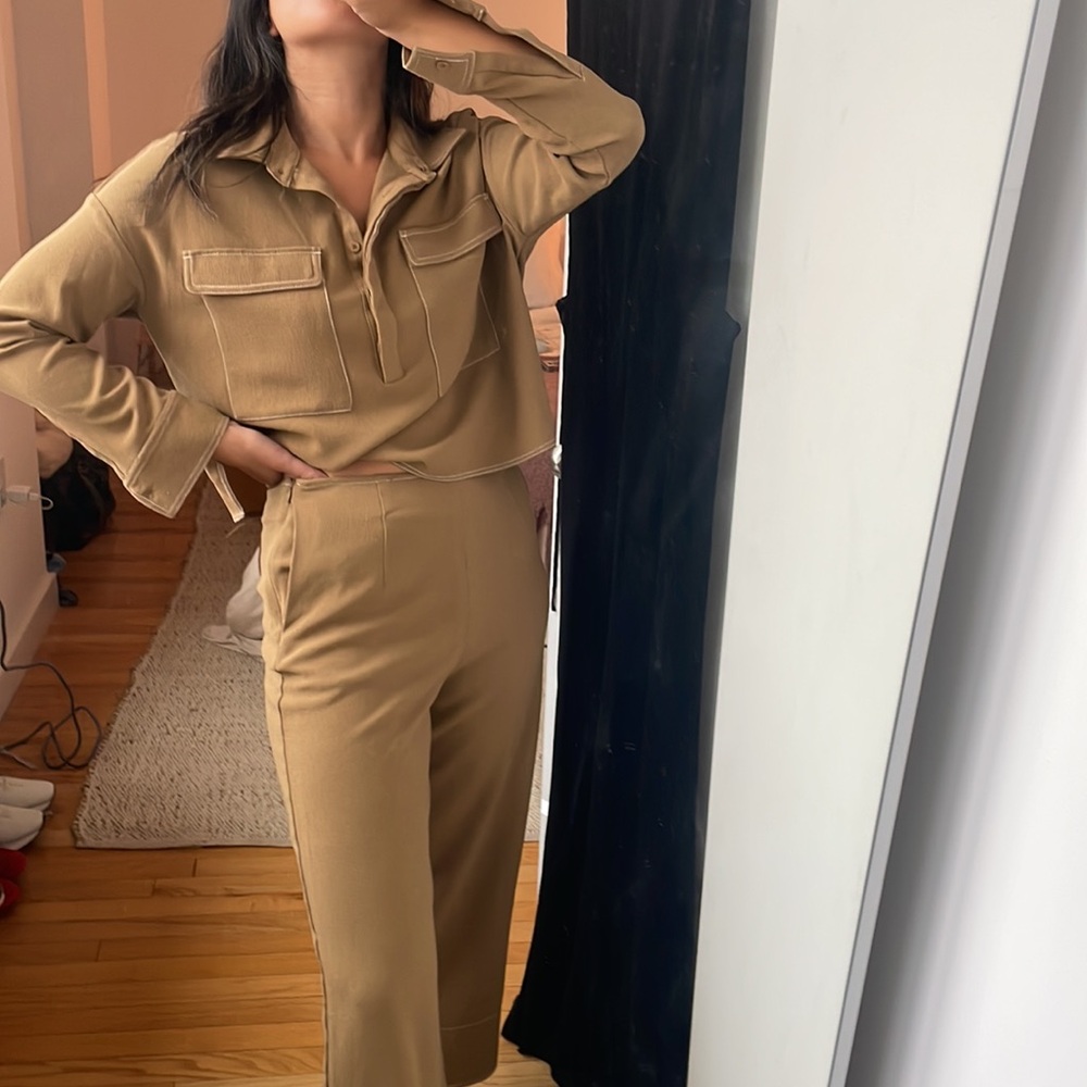 Olive Brown Shirt & Cropped Pant Set
